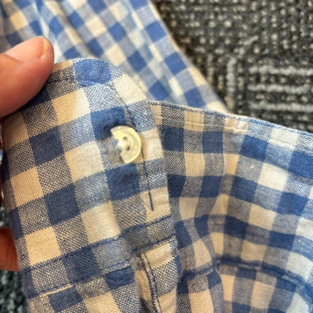 J. Crew Large Baird McNutt Linen Button Down Shirt Blue White check